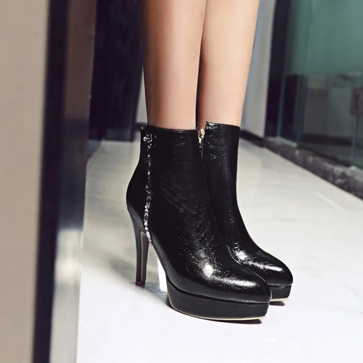 

Big Size 9 10 11-13 boots women shoes ankle boots for women ladies boots Water drill side zipper waterproof stand