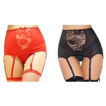 

1 Set Women Plus Size Hollow Out Lace High-Waisted Suspender Garter Belt Panties Solid High Quality W15