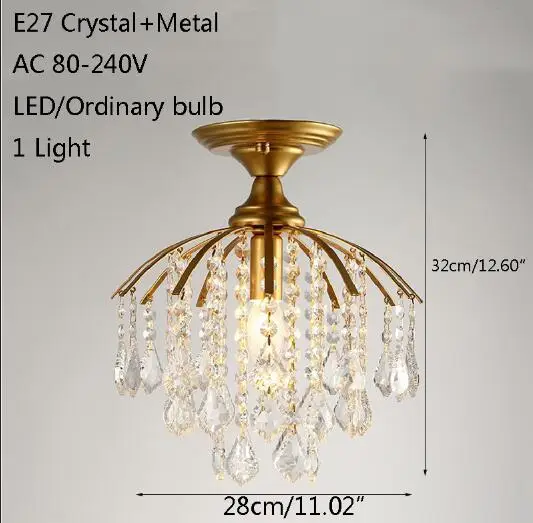 Современный простой Хрустальный потолочный светильник Plafonnier E27 светодиодный 220 В потолочный светильник для гостиной спальни Холл ресторана Кабинета отеля - Цвет корпуса: 28cm