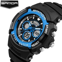 SANDA Мужские ударопрочные часы светодиодный водонепроницаемый спортивные военные часы ударопрочные кварцевые цифровые роскошные фирменные наручные часы