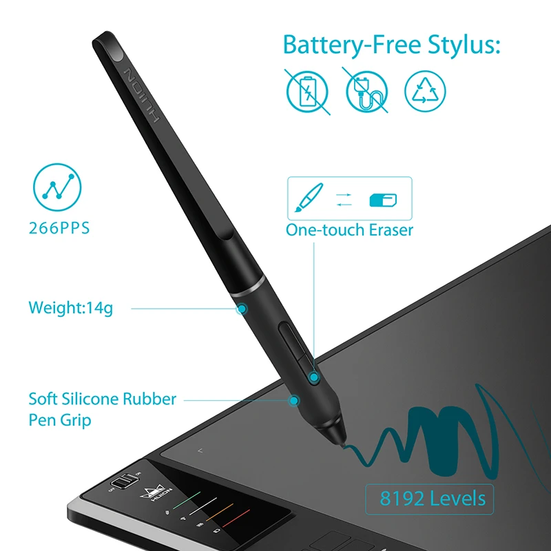  HUION Giano WH1409 V2 lápiz Digital inalámbrico Tablet dibujo gráfico Tablet con función de inclina