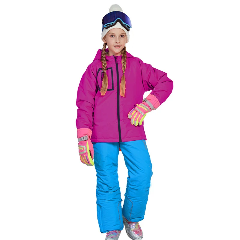 

Winter Girl Clothing Sets Fleece Hooded Parkas Overalls Kids Skiing Suits Outdoor Windproof Sport Children Snow Outfits Clothes