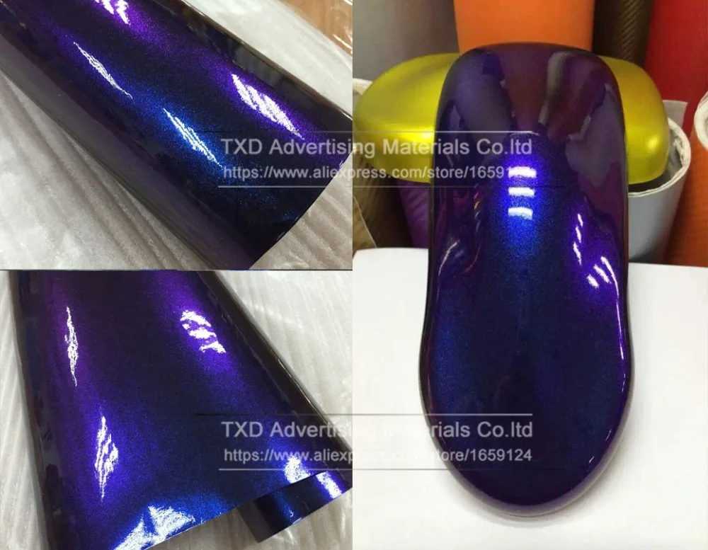 - Dark blue blue to Purple Chameleon glitter pearl Vinyl Wrap Film With Air free bubbles Chameleon glitter Film With 4 sizes
