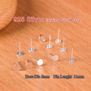 

5pair/lot 925 Sterling Silver Earring Stud Flat Base Pad Blank 5mm For Diy Earring Pins Making Scroll Setting Component Findings
