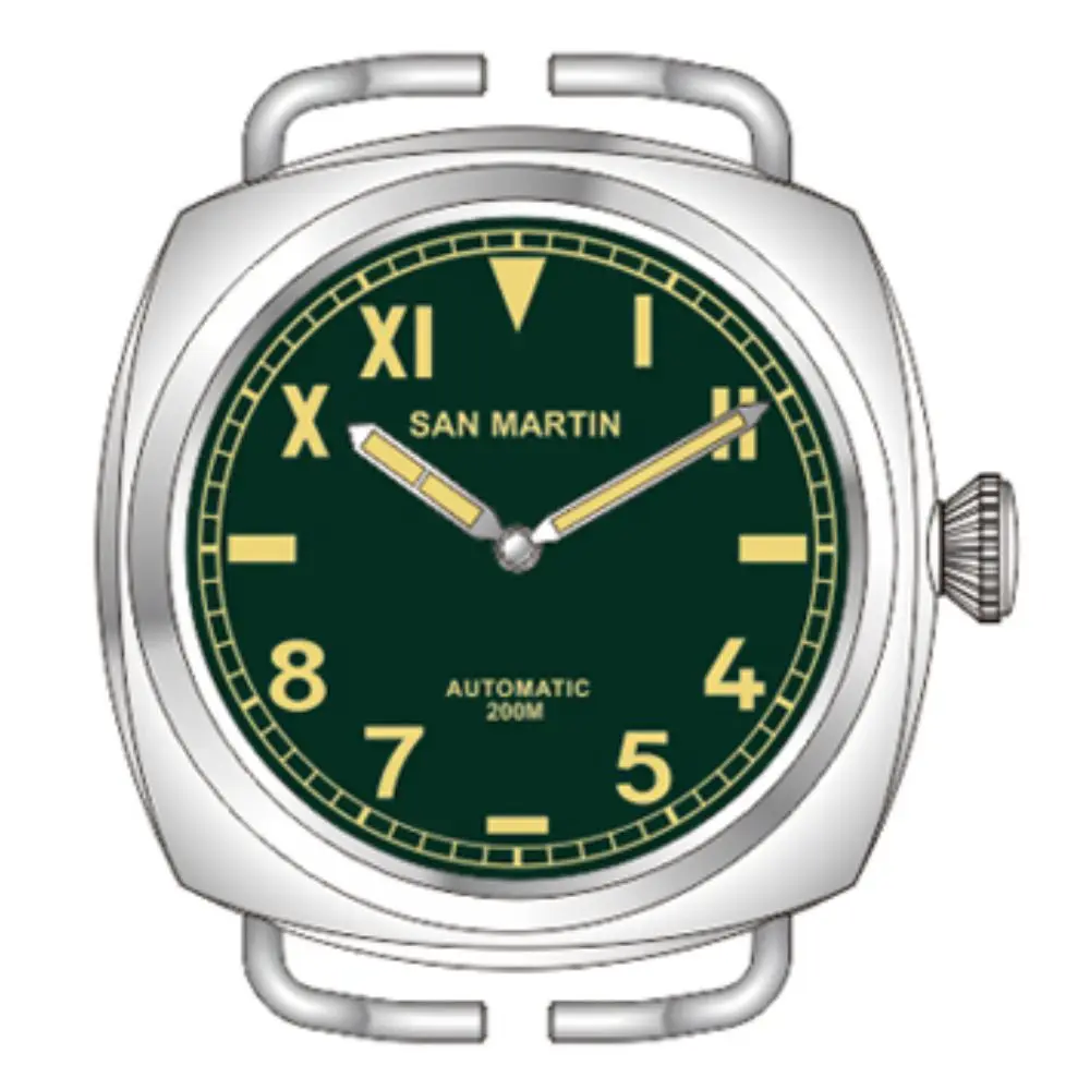 Сан Мартин Новые автоматические часы из нержавеющей стали 200 водонепроницаемые сапфировое стекло кожаный ремешок модные часы для мужчин мужские подарки - Цвет: green with logo