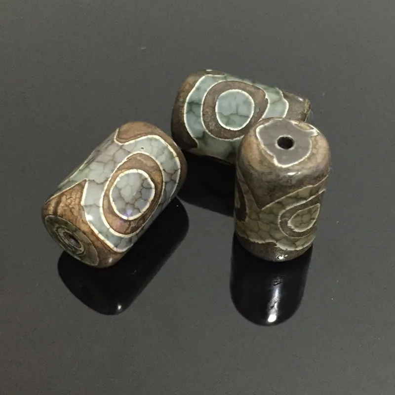 

Retro Natural Tibetan Dzi Agates Beads Vintage Jewelry DIY Prayer Stone Beads Drum Three-eyed Gray Green Agates Beads for Male