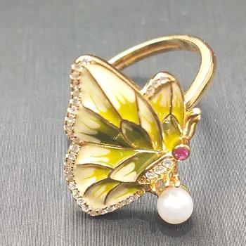 

FLZB ,Beautiful butterfly ring natural 925 sterling silver with enamel nice fashion ring for girl and women jewelry ring