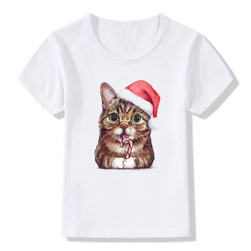 

Summer Clothes Christmas Cat Printed T shirt For Kid 2018 Fashion Boys Girls O-neck Tshirt Novelty Children Tops Camiseta