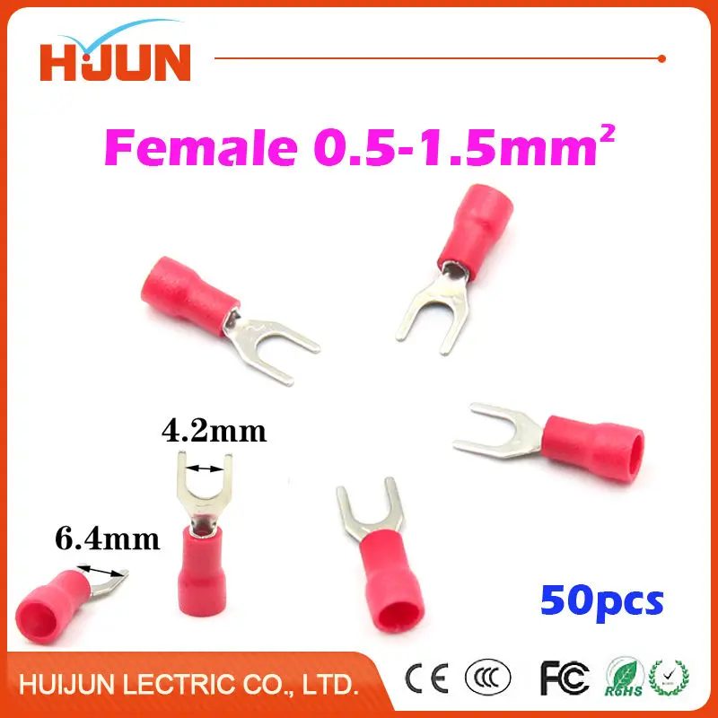 

50pcs/lot SV1.25-4 Insulated Fork Wire Splice Connector Copper Electrical Cable Crimp Spade Terminal Cold Pressing for 0.5-1.5mm