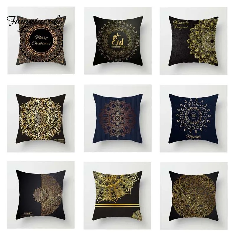 

Fuwatacchi Golden Black Cushion Cover Mandala Soft Throw Pillow Cover Decorative Sofa Pillow Case Pillowcase