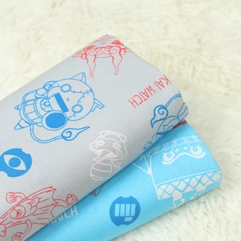 

half meter plain cotton poplin fabric with Japanese monster watch prints, handmade DIY patchwork garment doll cloth CR-A63