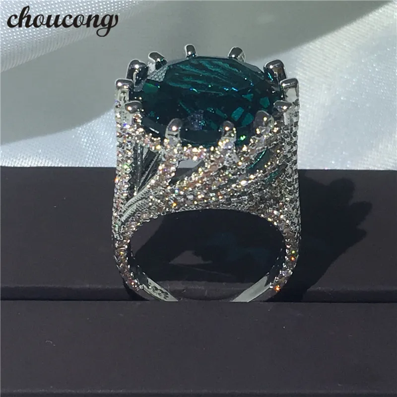 

choucong Big stone ring 15ct Blue zircon crystal 925 silver Anniversary Wedding Band Rings For Women bijoux festival Gift
