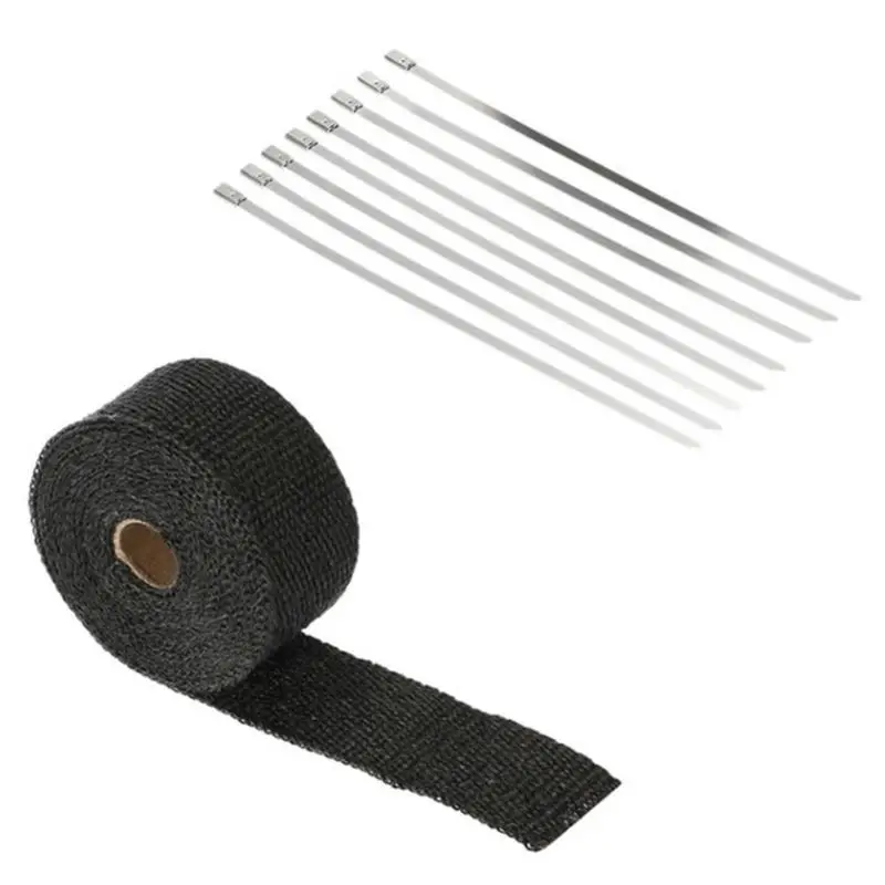 1 Set 5cm*5M 10M 15M Exhaust Heat Wrap Roll for Motorcycle Fiberglass Heat Shield Tape with Stainless Ties