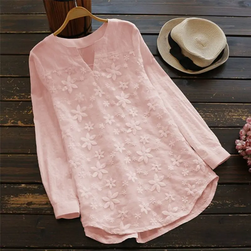 

Spring Summer Women White Shirt Long Sleeve Shirt Korean Lace Flower Embroidery Blouse Ladies Elegant Streetwear Women Tops