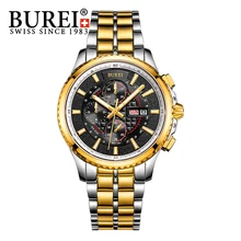 BUREI Men S Watch Stainless steel Sapphire Glass Quartz Waterproof Wristwatch Chronograph Analog Man Watches Relojes