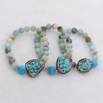 

4 Pcs Natural green stone beads bracelets druzy bracelets handmade Zircon beaded natural irregular stone Bracelet Bangles 20