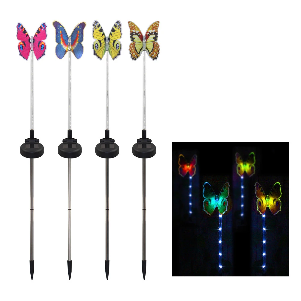 

4Pcs Home Lawn Fairy LED Lamp Color Changing Butterfly Shaped Decoration Party Outdoor Waterproof Solar Light Garden Holiday