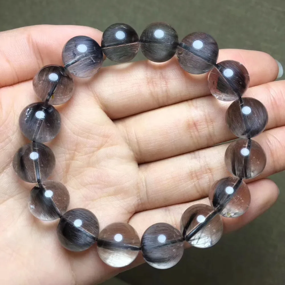 

Natural Brookite Platinum Silver Rutilated Quartz Bracelet 8.8mm Woman Man Gift Round Beads Gift Crystal Stretch Lucky Jewelry