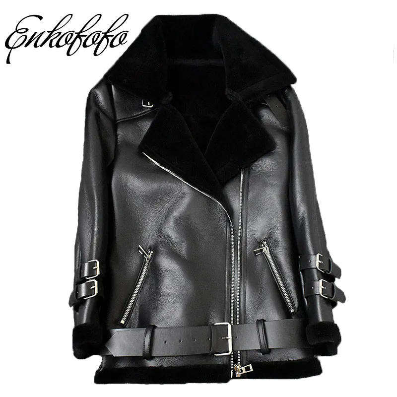 De Manteau Fourrure Chaud face Moyen Casual Mérinos Véritable En Double Réel Hiver Pu Cuir Veste Et Black Femmes Long Outwear Épais Manteaux RwyA44qH