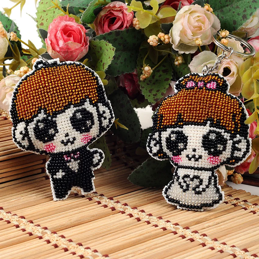 

DIY Craft Stich Bead Cross Stitch Key Chain Accessories Stamped Needlework Embroidery Crafts Printed Cross-Stitching Kit