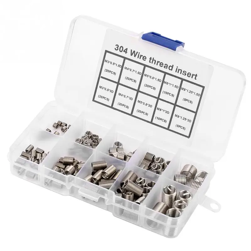 M40.72D M4 Helicoil Thread Repair Stainless Steel SS304 Thread Insert Coiled Wire Insert Helical Insert Assortment Helical Thread Insert Wal front 100Pcs Wire Insert Thread