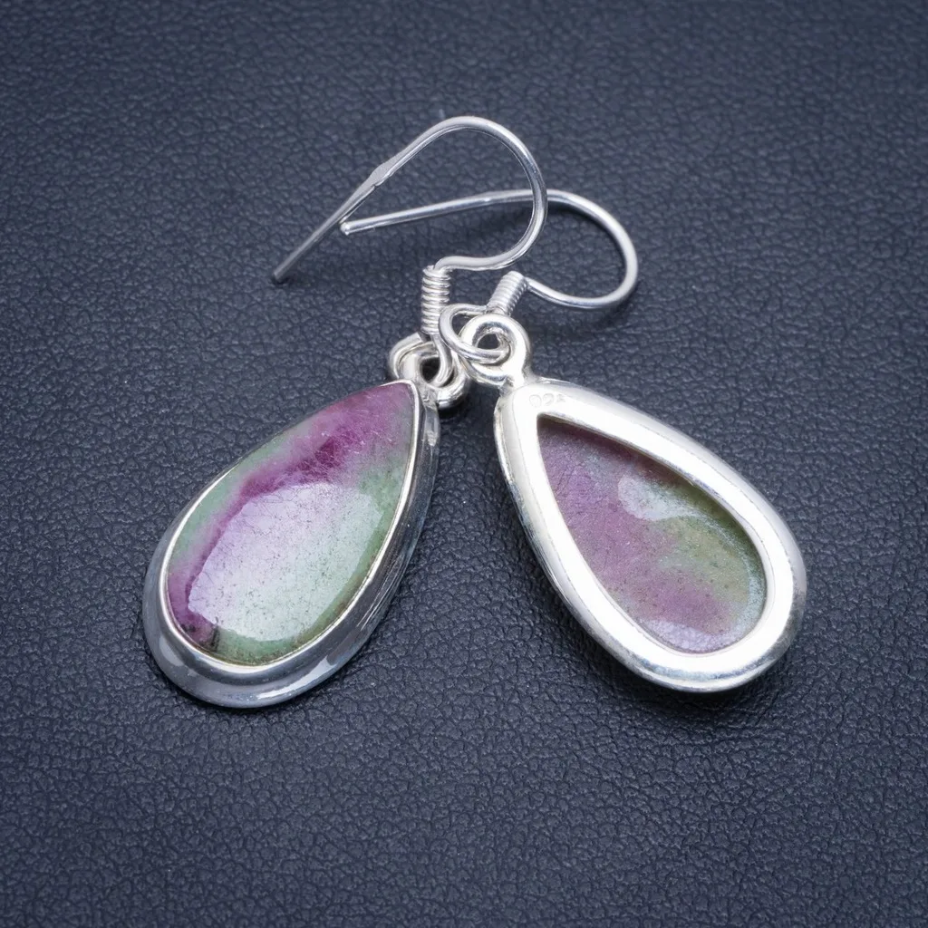 

Natural Cherry Ruby Handmade Unique 925 Sterling Silver Earrings 1.5" A2081