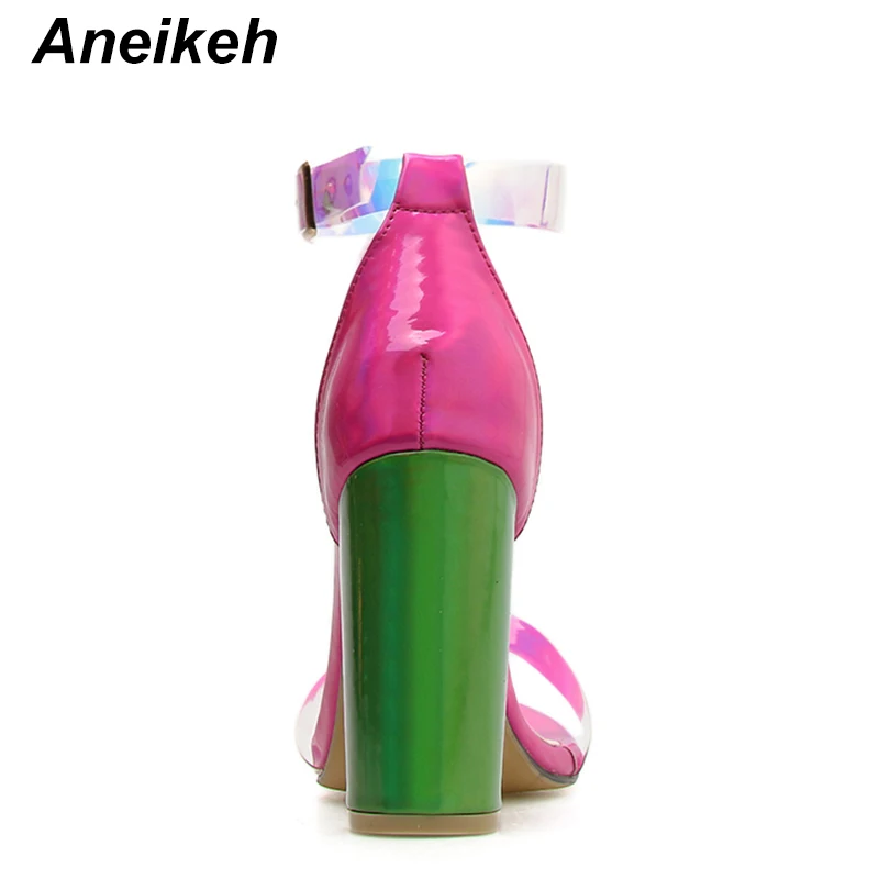 Aneikeh/ новые летние женские сандалии модные, пикантные Цвет Ремешок на щиколотке с открытым носком с босоножки на высоком каблуке размеры 4–9