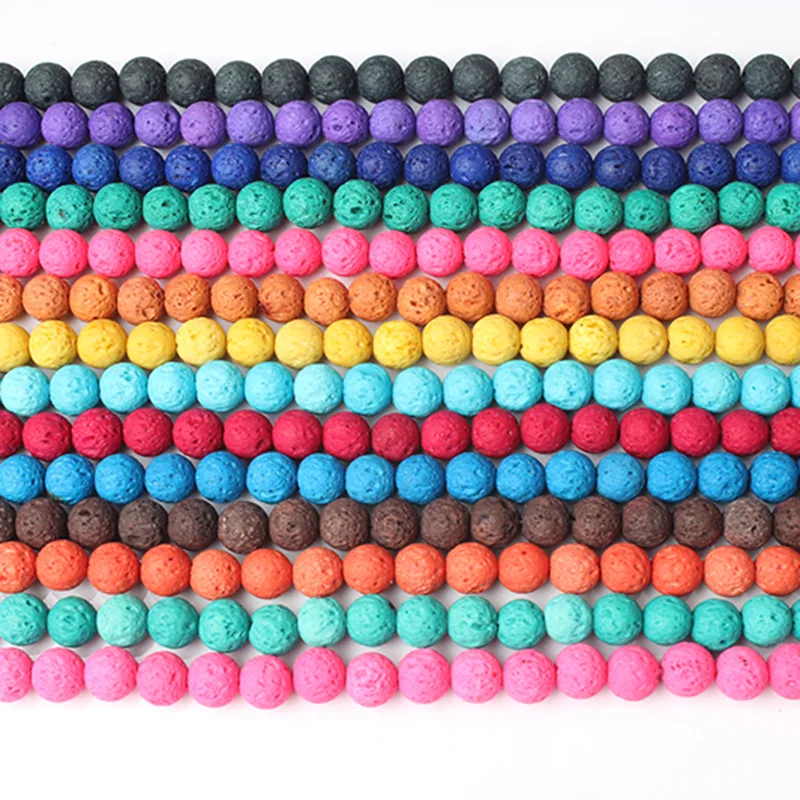 

LanLi Fashion Jewelry 8mm dye Lava Rock Round Loose Beads DIY men and women Bracelet Necklace anklet Accessories