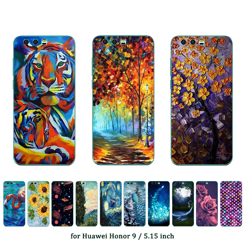 Силиконовый чехол Fundas для Huawei Honor 9 Oill чехлы с принтом Премиум капа ТПУ мягкие