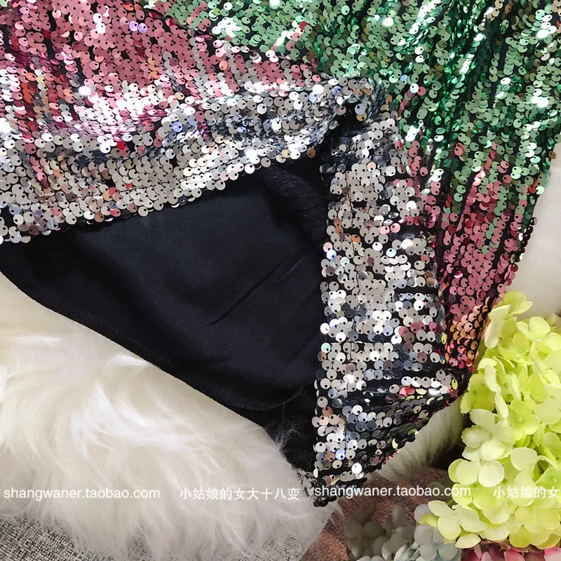 Cakucool блестящая мини-юбка с блестками, эластичная талия, а-силуэт, Сексуальные вечерние юбки для вечеринки, тонкая, плавная, градиентный цвет, патч-юбка