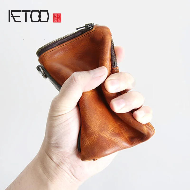 

BJYL Short wallet retro old first layer leather men's leather wallet youth tide vertical zipper wallet