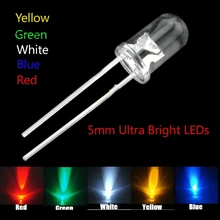 5 cores x100pces = 500 pces novo 5mm redondo super brilhante led vermelho/verde/azul/amarelo/branco/água claro diodo de luz led kit