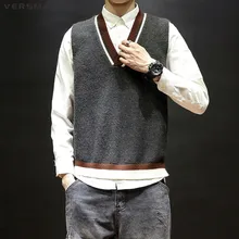 VERSMA корейский Harajuku уродливое Рождество вязаная кофта без рукавов мужской пуловер с v-образным вырезом негабаритных мужчин s трикотажные жилеты без рукавов 5XL