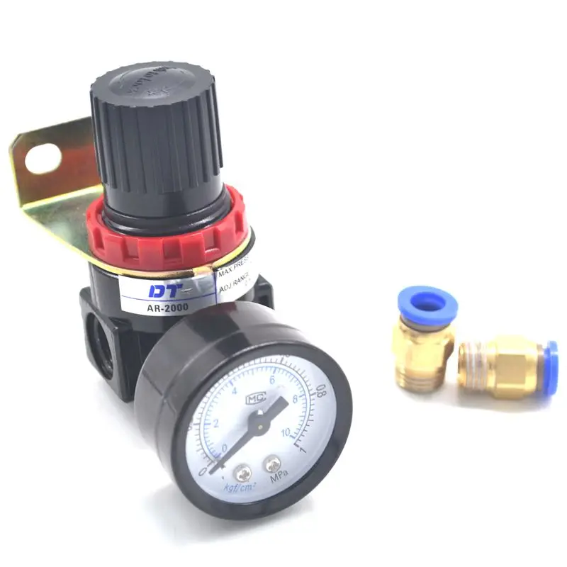 

Compressor Air Control Pressure Gauge Relief Regulating Regulator Valve with 10mm Hose Fittings