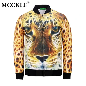 

MCCKLE Men's 3D Print Bomber Jacket 2018 Autumn Fashion Casual Stand Collar Male Outwear Mens Streetwear Slim Fit Button Coats