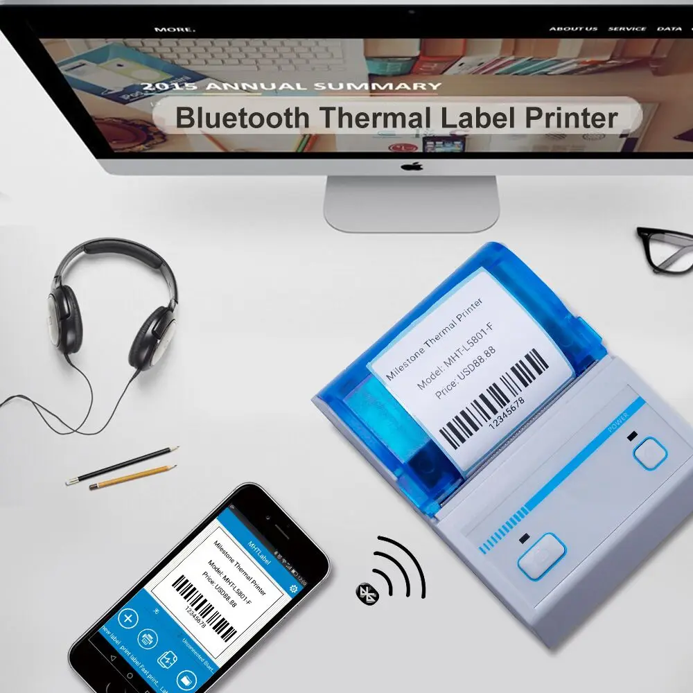 Принтер для этикеток, термопринтер штрих-кода, MHT-L5801 с приложением, Android IOS, мини беспроводной Bluetooth, устройство для изготовления этикеток штрих-кода