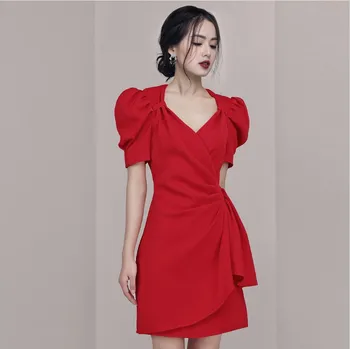 

2019 Mini Dress Sexy Celebrity Short Draped Women V Neck Vintage Elegant Bandage Night Club Body con Party Dresses Wholesale