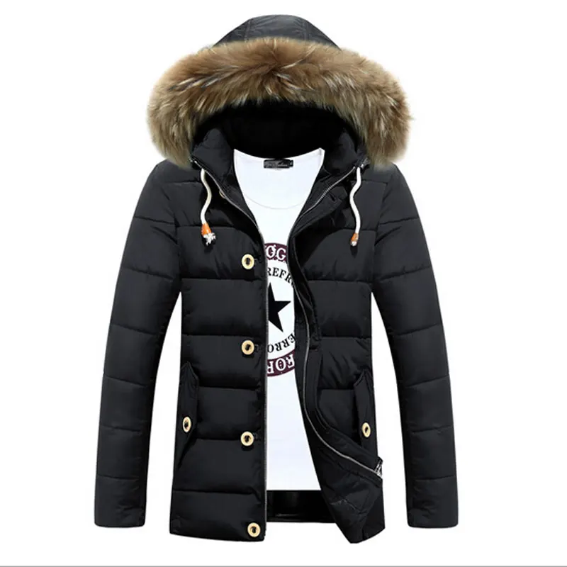 ФОТО Fashion New Arrival Men Cotton Coat Fur collar Jacket Keep Warm Windproof Thicker Long Style Winter Casual Hooded down outerwear