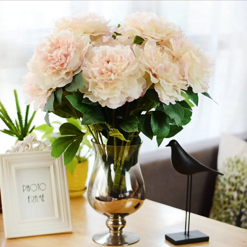 

5 Heads 2 Bunch Larger Artificial Peony Silk Bouquet Decorative Party Flowers For Home Hotel Wedding Office Garden Decor