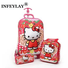 3 Teile/satz schöne hallo kitty kinder Gepäck Reise 3D stereo Pull rod box koffer cartoon kind bleistift-box EVA anime trolley fall