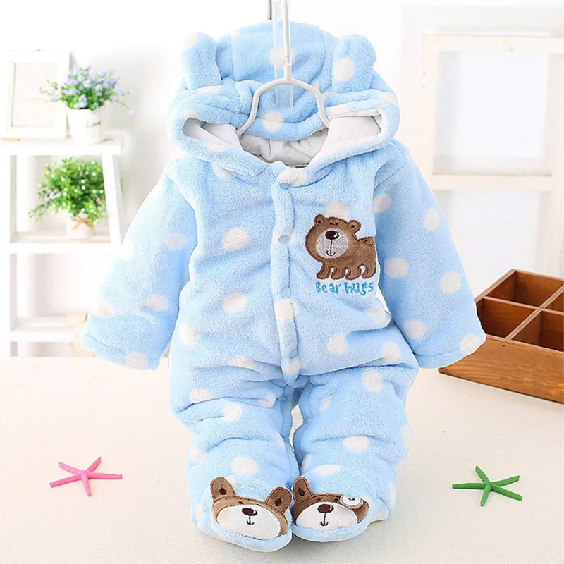 «Унисекс» Для малышей, с милым медведем комбинезоны зимний, утепленный, для детей Костюмы 3 цвета для новорожденного ребенка ползунки CL0430 - Цвет: Небесно-голубой