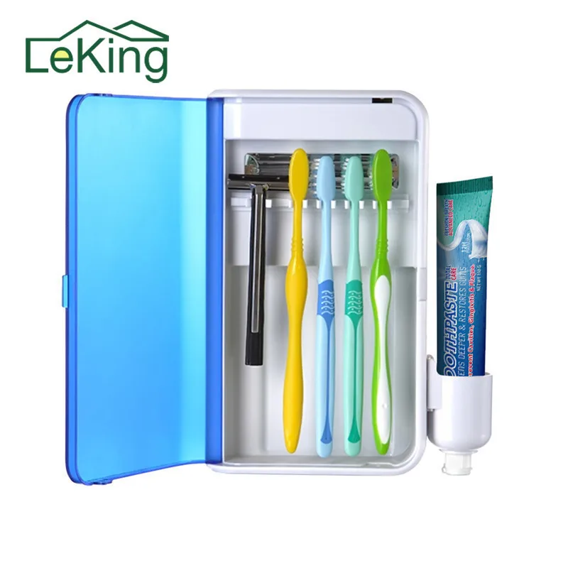 

LeKing Toothbrush Sterilizers UV Sanitizer Container Wall Mounted Toothbrush Holder Transparent Blue Home Bathroom Set