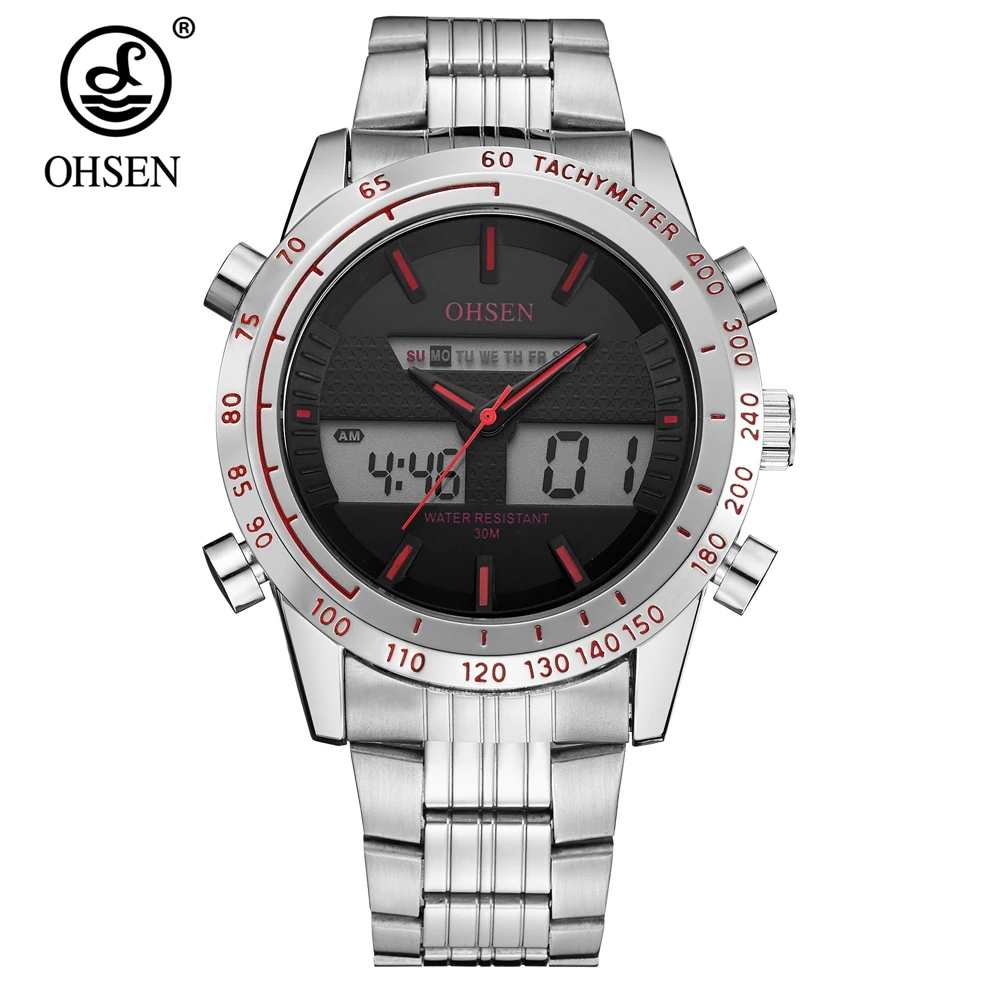 Reloj Masculino кварцевые часы «ohsen» цифровой мужской Авто Дата часы для мужчин 30 м плавание человек спортивные часы Полный сталь Группа наручные