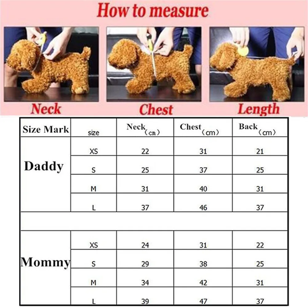 Cute Printed Summer Shirts for Dogs Size Chart