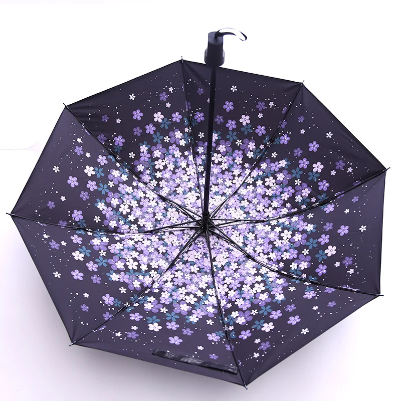 Вишня в цвету автоматический 3-складной Зонт от дождя Для женщин черное покрытие анти-УФ Сакура Принт с цветком Зонт от дождя инструменты зонтик от солнца