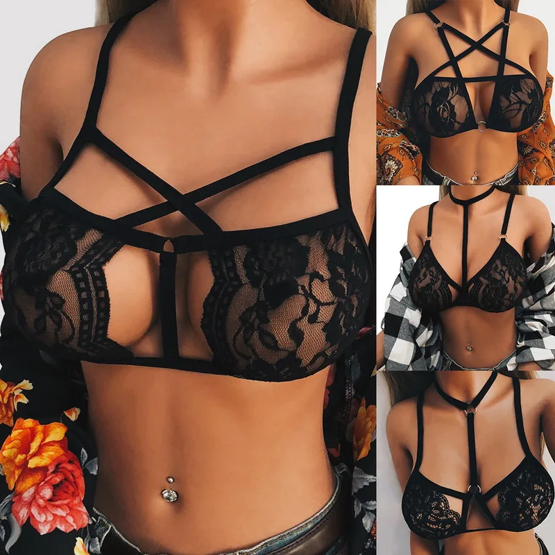

CALOFE Women Sexy Bras Lace Bandage Bralette Bustier Crop Tops Tanks Vest Corset For Female Fashion Solid Bras Plus Size XL