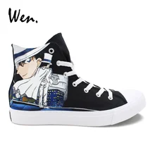 Вэнь унисекс, парусиновая спортивная обувь дизайн аниме Детектив Конан Малыш Phantom вор Высокий Верх ручная роспись обувь для девочек и мальчиков, из канваса без шнурков