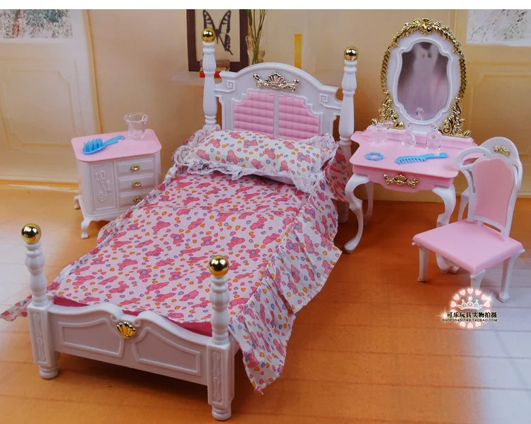 de aniversário brinquedos diy rosa princesa cama armário da boneca acessórios
