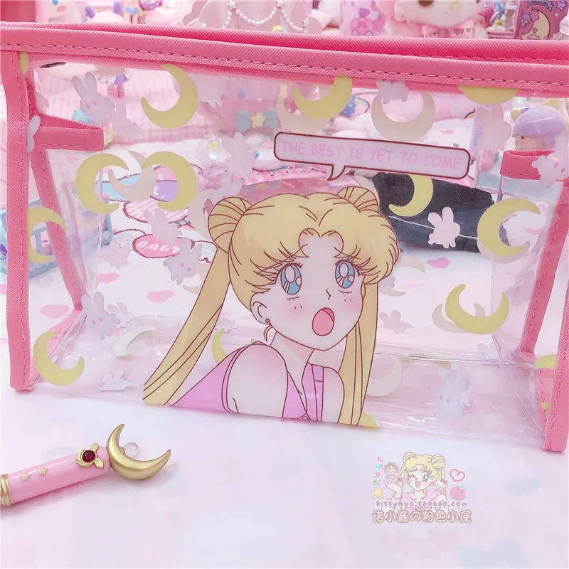 

1PC Sailor Moon Cinnamoroll Transparent PVC Zipper Cosmetic Sport Bags Waterproof Makeup Tool Storage Swimming Bags girls Gifts
