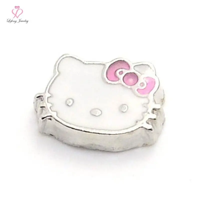 New cute zinc alloy white enamel hello kitty origami owl floating charms for living photo memory glass lockets FC52 | Украшения и